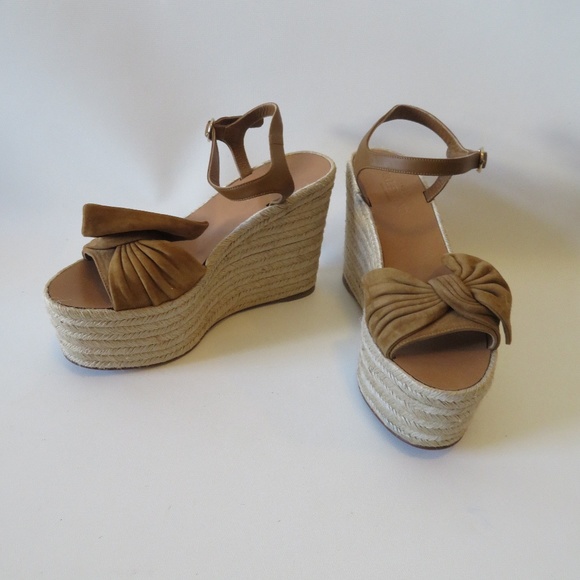 Valentino Garavani Shoes - VALENTINO COGNAC SUEDE BOW WEDGE ESPADRILLE SZ 37